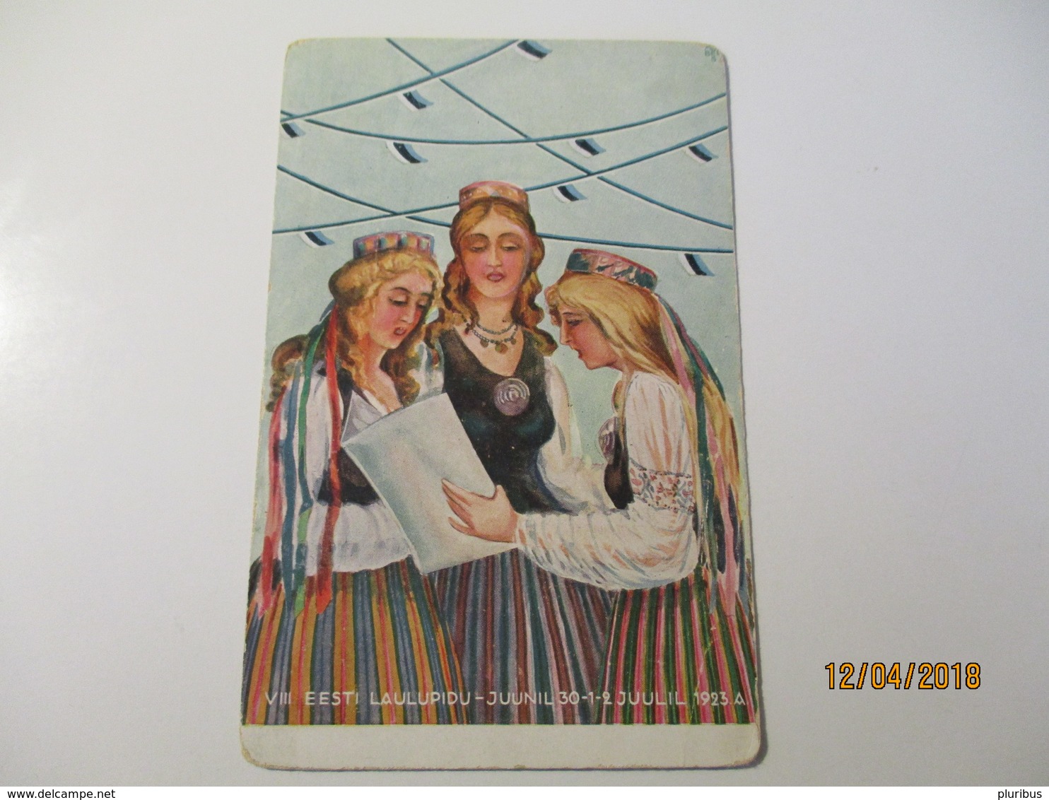 ESTONIA , 1923 SONG FESTIVAL , WOMEN IN FOLK COSTUMES SINGING , OLD POSTCARD  , 0 - Estonia