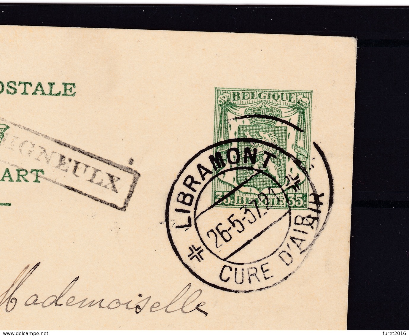 Entier Postal 35 Centimes  GRIFFE SIGNEULX - 1935-1949 Kleines Staatssiegel