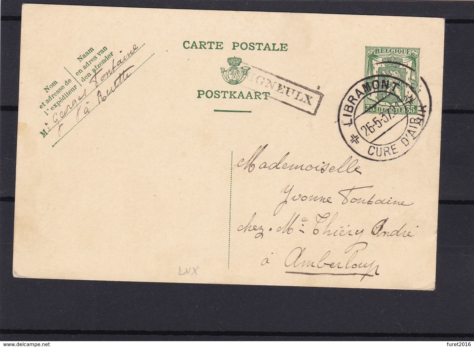 Entier Postal 35 Centimes  GRIFFE SIGNEULX - 1935-1949 Piccolo Sigillo Dello Stato