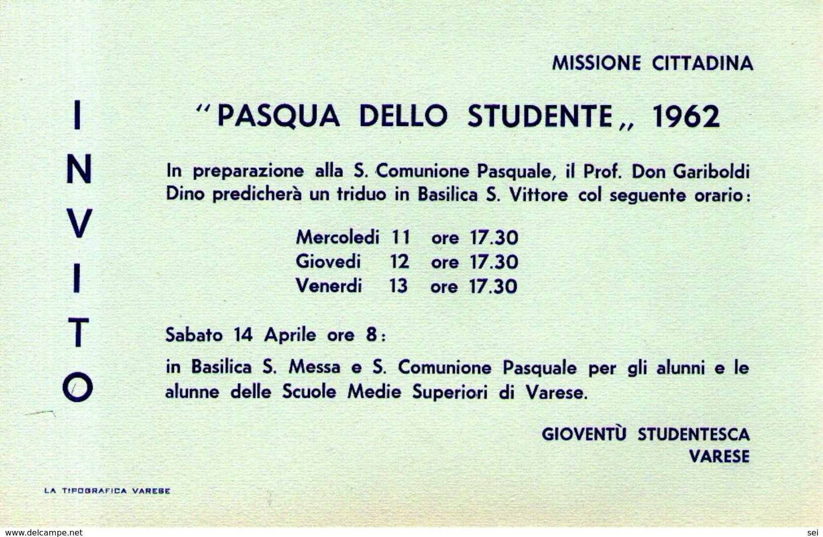 B 1756 -  Varese Pasqua Gioventù Studentesca - Programmi