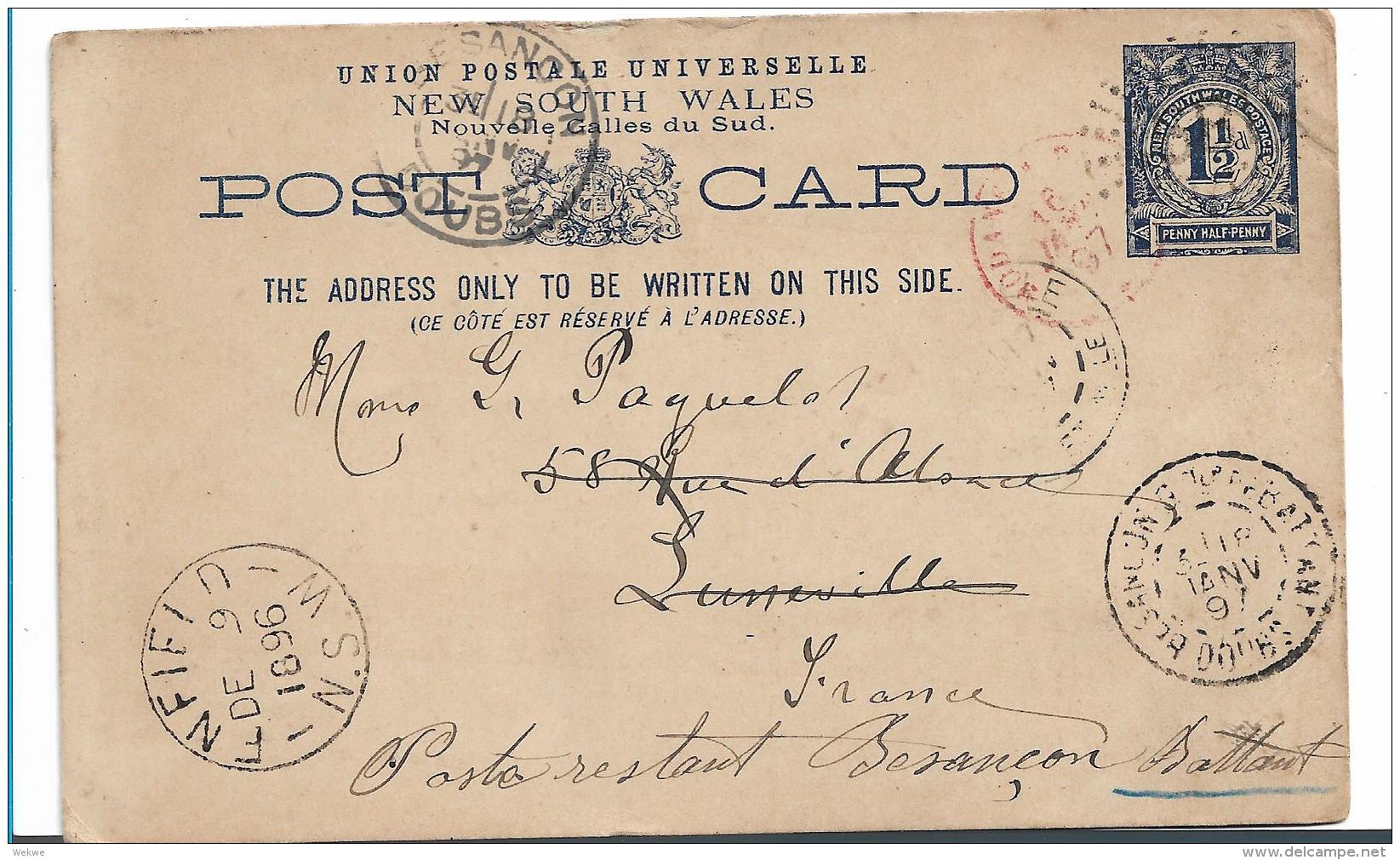 NSW048a / Australien, (Ascher 18) Nach Frankreich 1896 - Briefe U. Dokumente