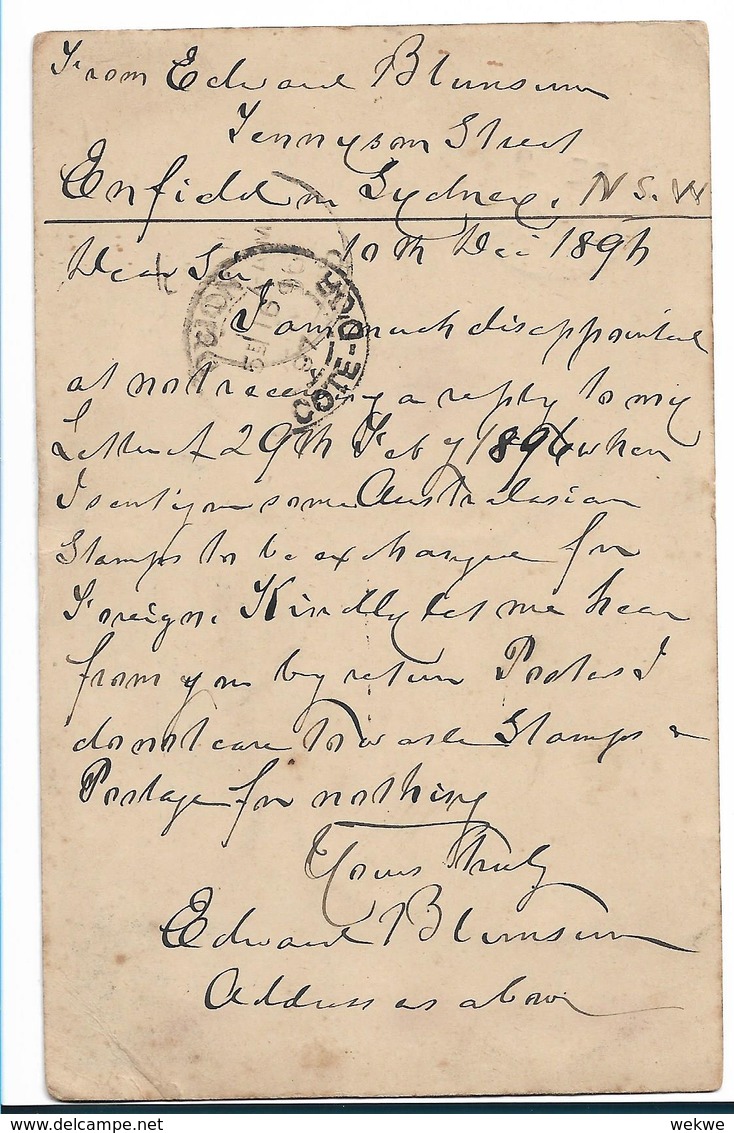 NSW048a / Australien, (Ascher 18) Nach Frankreich 1896 - Cartas & Documentos