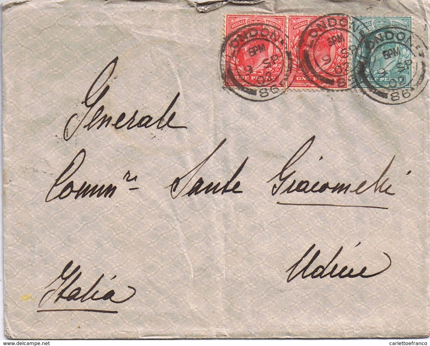 Busta Con Lettera Contenuta Da  Figlio ( In  UK ) A Generale Sante Giacomelli ( Udine  ) Viaggiata 1902 - Storia Postale