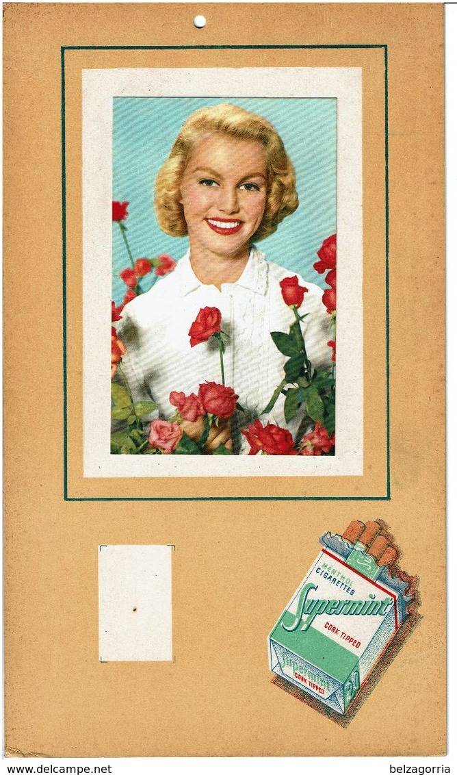 PUBLICITE CIGARETTES SUPERMINT MENTOL CARK TIPPED  - PIN UP ( Photo Collée ) Plaque En Carton - Paperboard Signs