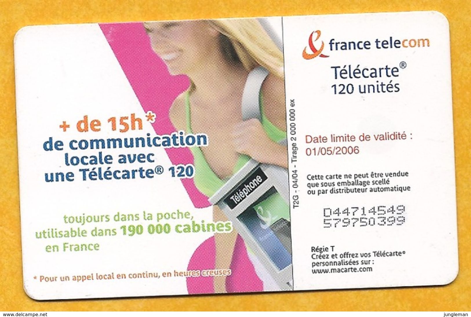 Télécarte 120 Unités - + De 15H De Communication Locale Avec Une Télécarte 120 - Jeune Fille Avec Son Sac Cabine - 2004 - 2004