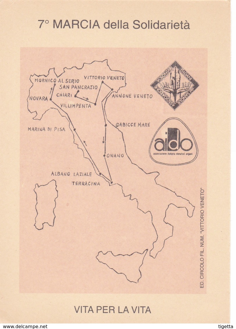 ITALIA MARCOFILIA 7° MARCIA DELLA SOLIDARIETA AVIS-AIDO=VITA PER LA VITA 1981 GIRO COMPLETO 12 CARTOLINE POSTALI