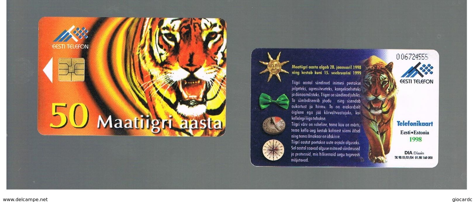 ESTONIA -  EESTI TELEFON  -   1998  CHINA HOROSCOPE: YEAR OF THE TIGER - USED - RIF.10560 - Zodiaque