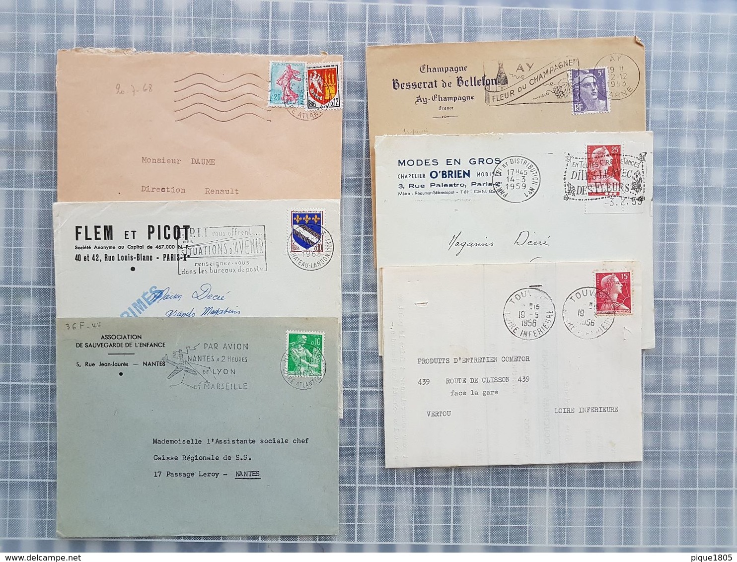 Lot Lettres Imprimés 1953 à 68 Gandon Müller Piel Roty Blasons Agen Guéret Troyes - Briefe U. Dokumente