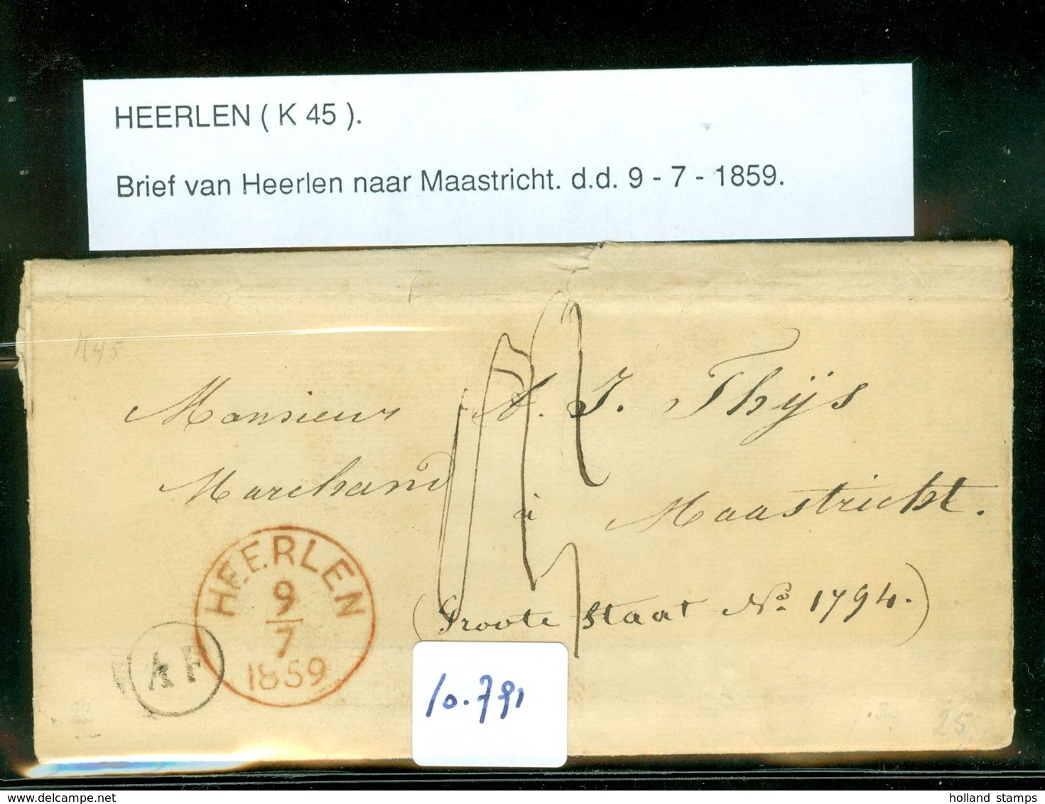 HANDGESCHREVEN BRIEF Uit 1859 Gelopen Van KERKRADE Via HEERLEN Naar MAASTRICHT * Az Rood Lakzegel (10.791) - Covers & Documents