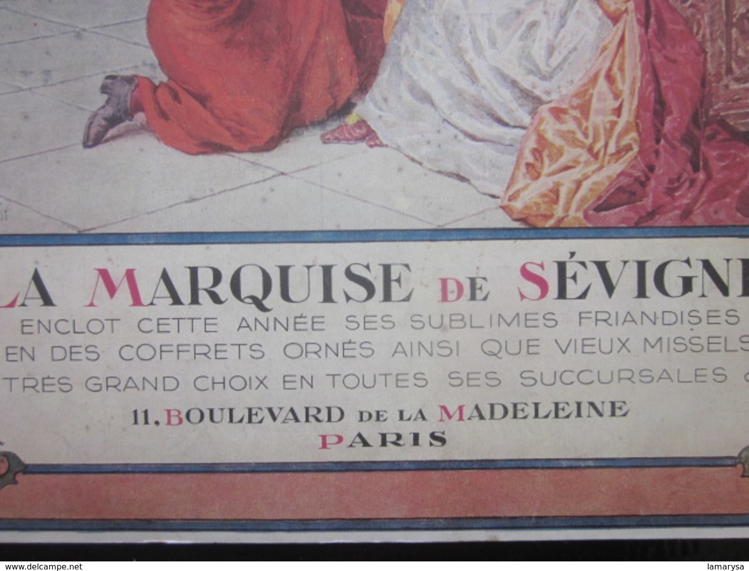 BOUTIQUE DE LA MARQUISE DE SÉVIGNÉ 11bd MADELEINE PARIS-CHOCOLAT FRIANDISES-COFFRETS ORNÉS-ANCIENNE AFFICHE PUBLICITAIRE - Pappschilder