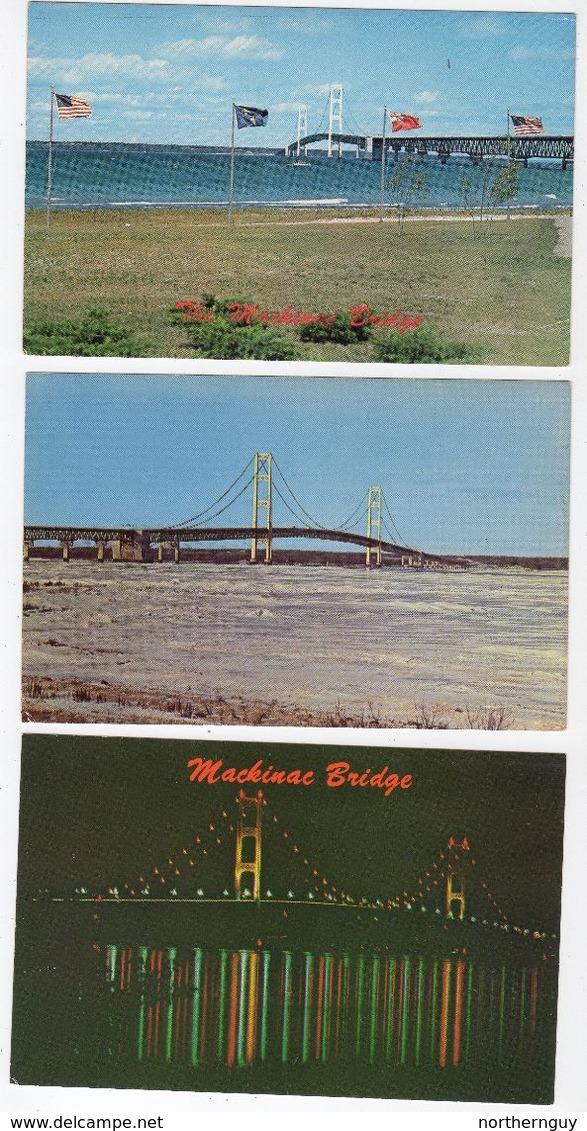 5 Different MICHIGAN, USA,  Mackinac Bridge, Old Chrome Postcards - Autres & Non Classés