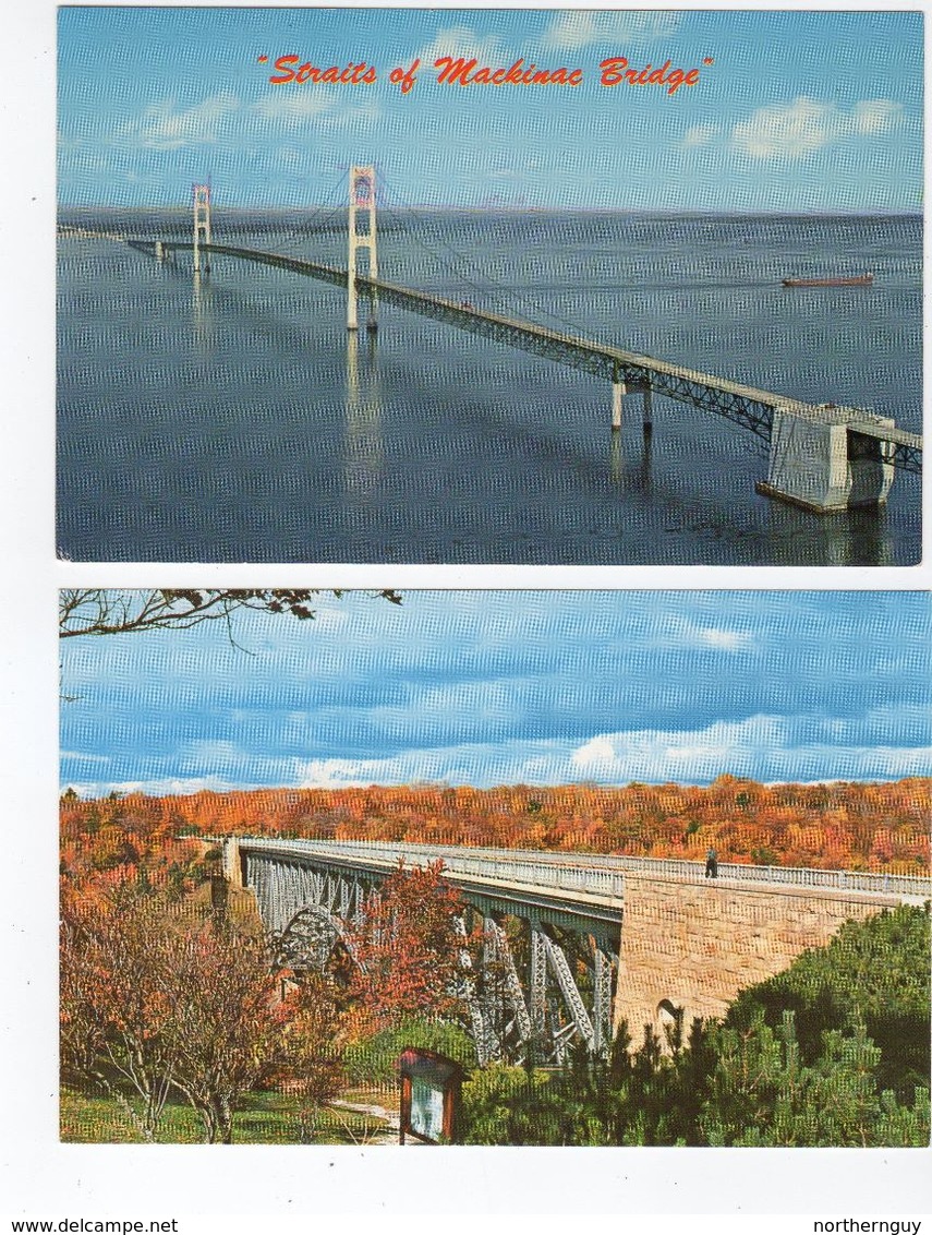 5 Different MICHIGAN, USA,  Mackinac Bridge, Old Chrome Postcards - Autres & Non Classés