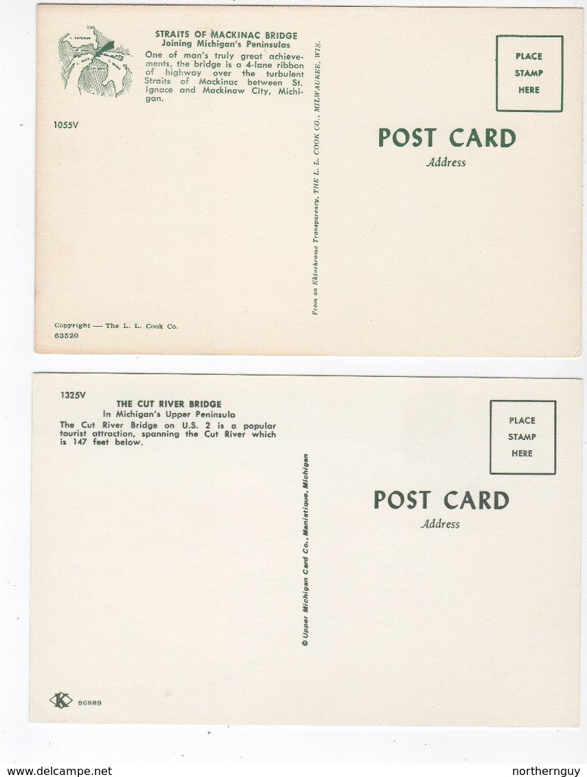 5 Different MICHIGAN, USA,  Mackinac Bridge, Old Chrome Postcards - Autres & Non Classés