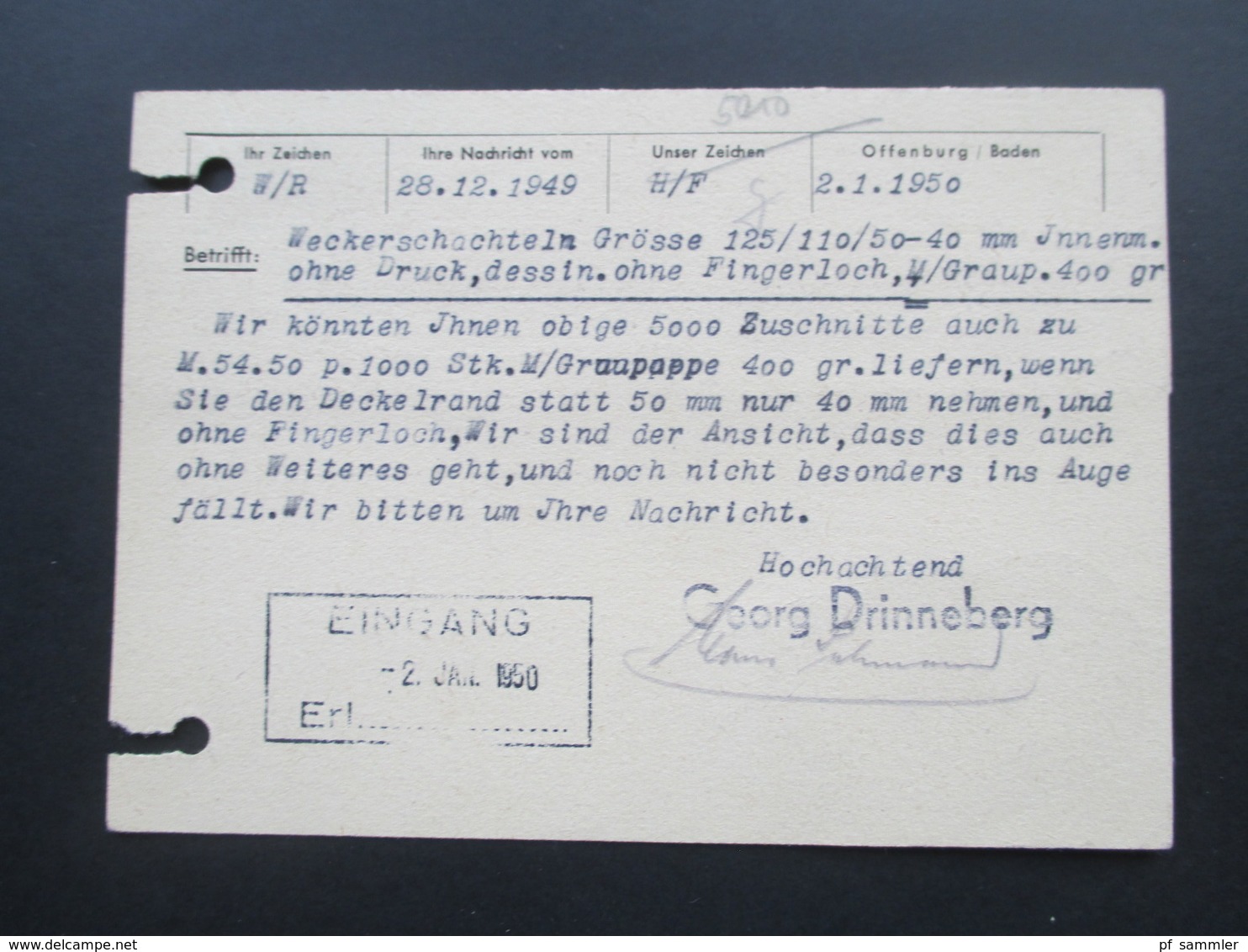 All. Besetzung Franz. Zone MiF Mit Bauten Und Notopfer 2.1.1950. Georg Drinneberg Kartonagenfabrik - Andere & Zonder Classificatie