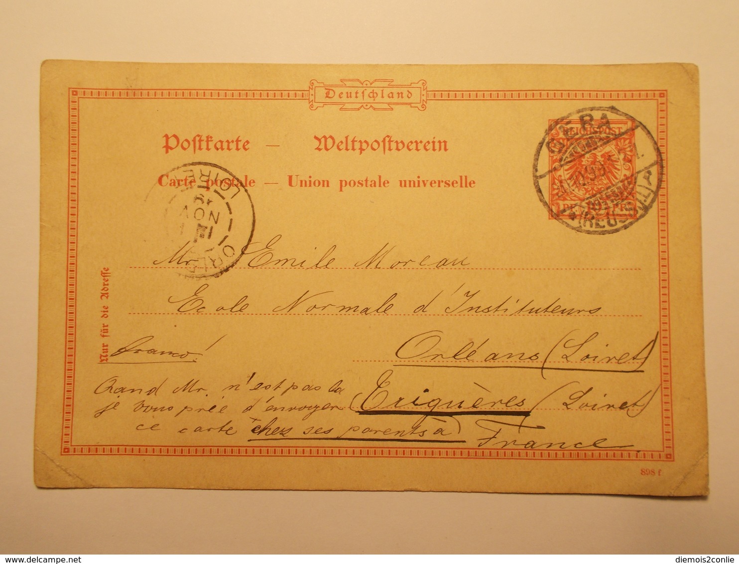 Marcophilie  Cachet Lettre Obliteration Timbres - ALLEMAGNE - Gera - Entier Postal - 1899 (1969) - Lettres & Documents