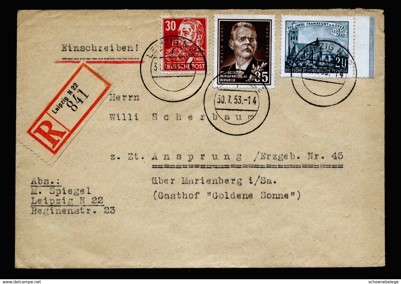 A5360) DDR R-Brief Leipzig 30.7.53 N. Ansprung - Briefe U. Dokumente