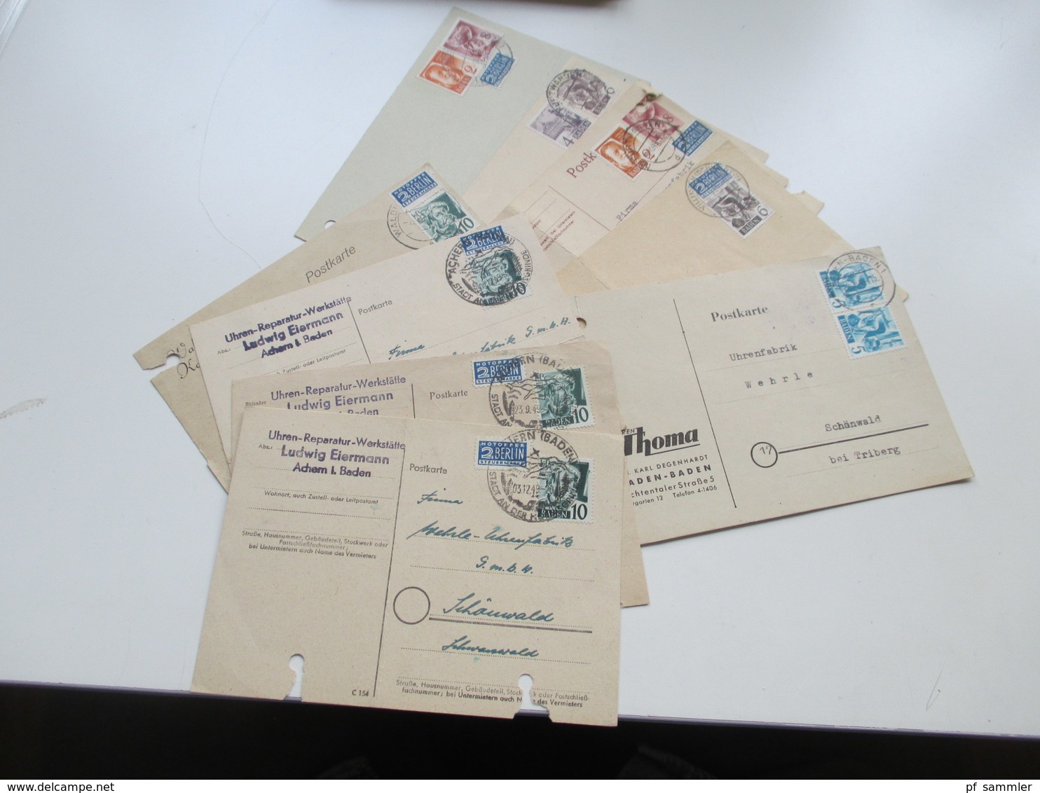 All. Besetzung Franz. Zone Baden 1949 Freimarken 9 Postkarten / Firmenkorrespondenz! MeF / EF / MiF - Baden