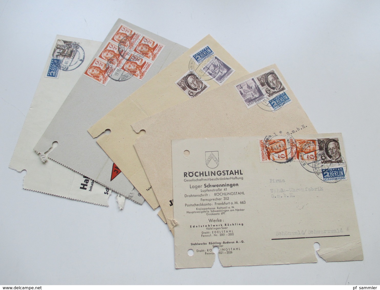 All. Besetzung Franz. Zone Württemberg 1949 Freimarken 5 Postkarten / Firmenkorrespondenz! MeF / EF / MiF - Wurtemberg