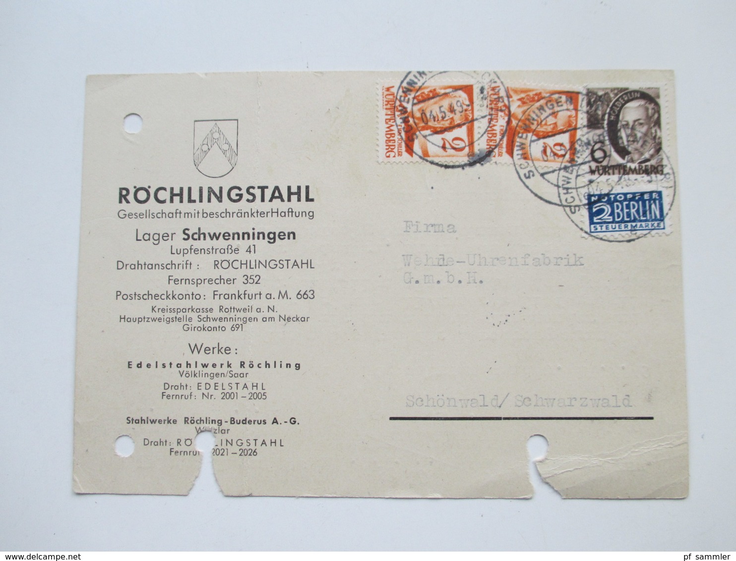 All. Besetzung Franz. Zone Württemberg 1949 Freimarken 5 Postkarten / Firmenkorrespondenz! MeF / EF / MiF - Württemberg