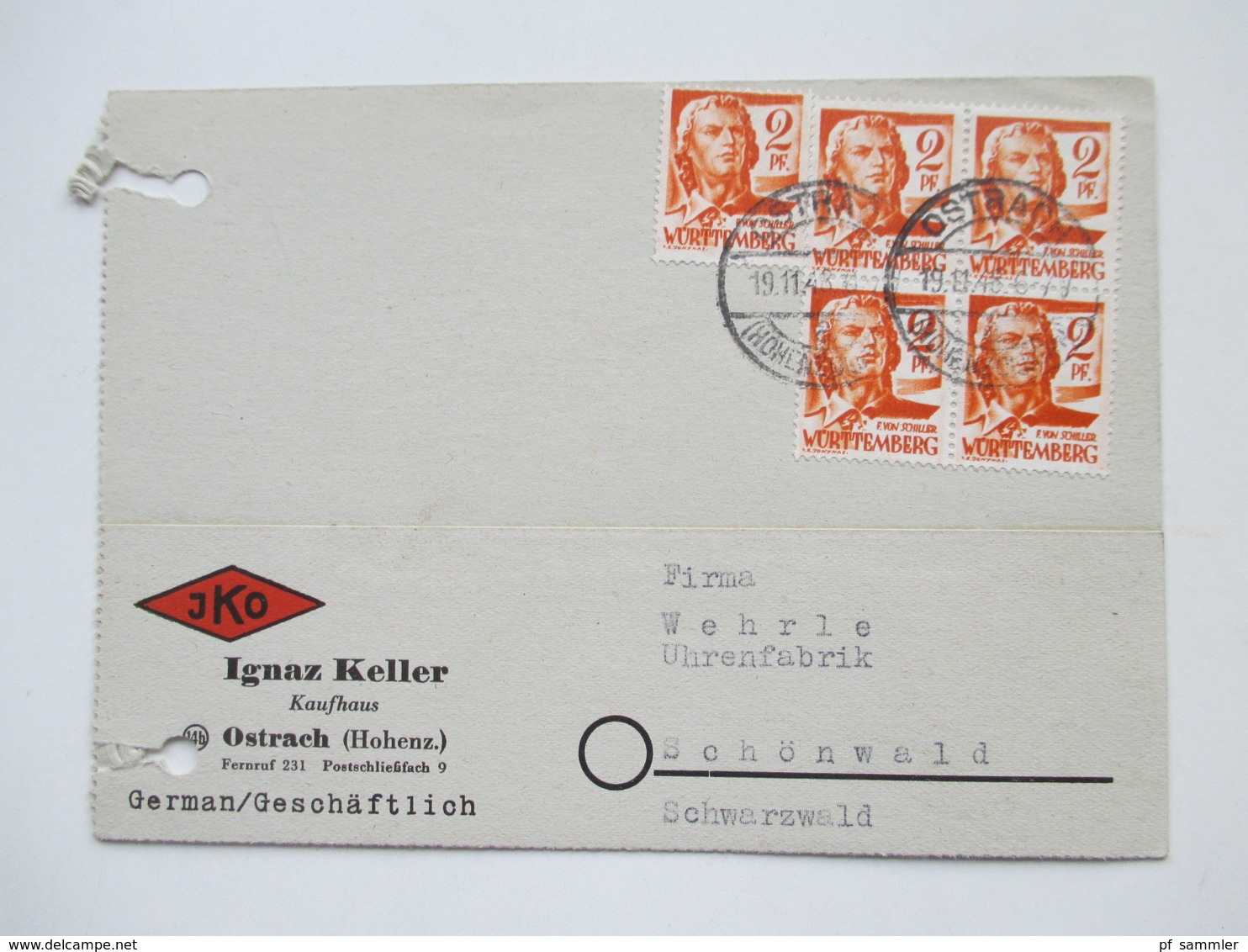 All. Besetzung Franz. Zone Württemberg 1949 Freimarken 5 Postkarten / Firmenkorrespondenz! MeF / EF / MiF