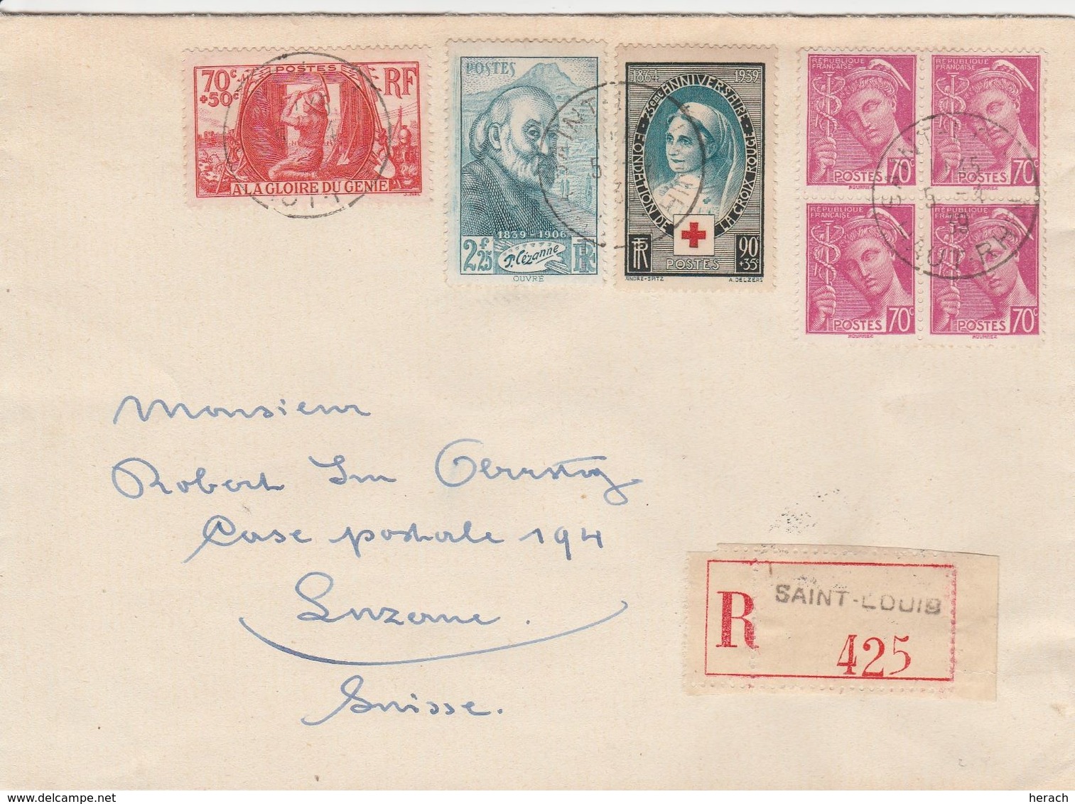 France Alsace Jolie Lettre Recommandée St Louis Pour La Suisse 1939 - Covers & Documents