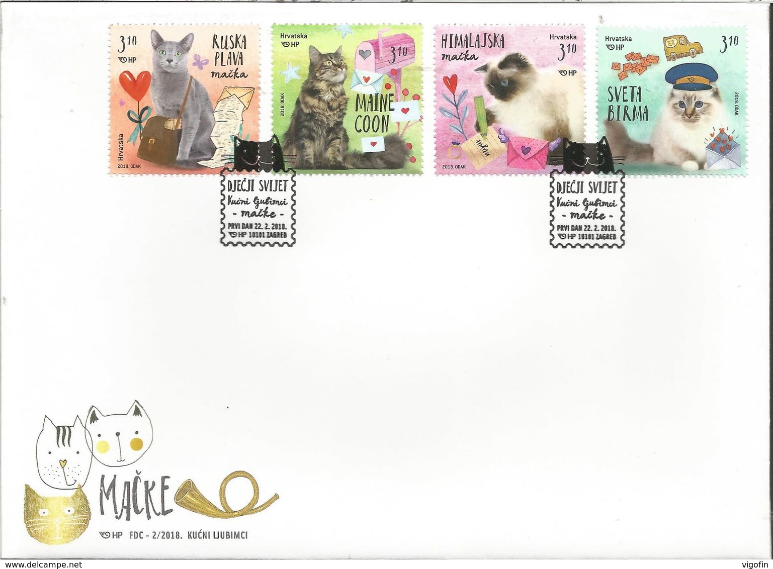 HR 2018-1303-6 CATS, HRVATSKA CROATIA, FDC - Hauskatzen