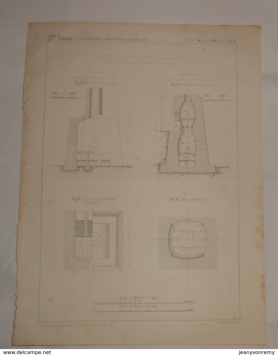 Plan De Fabrication De Briques à La Main Par Le Procédé Belge. 1864 - Arbeitsbeschaffung