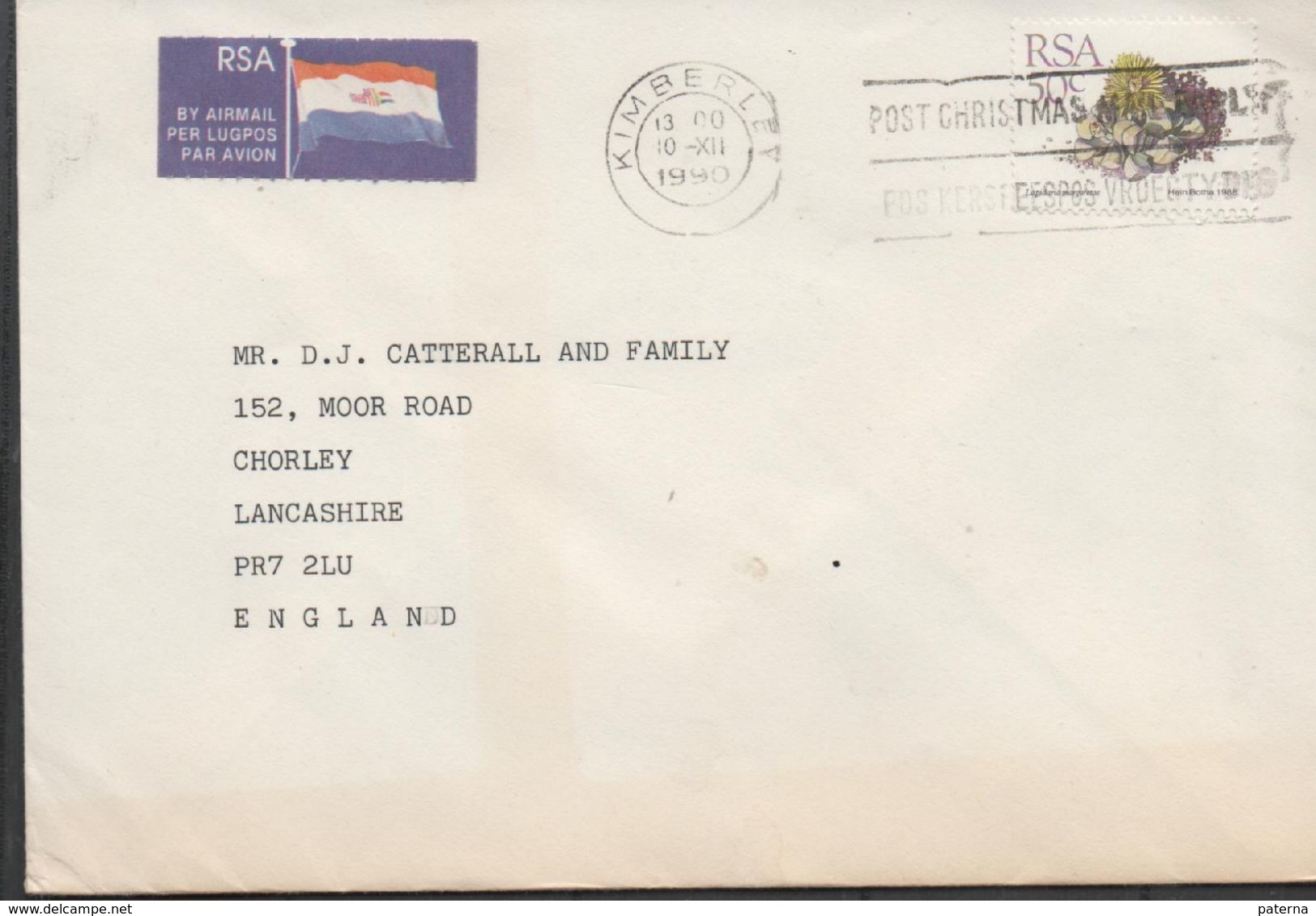 3271  Carta  Aérea  Kimberley 1990 Sud África - Cartas & Documentos