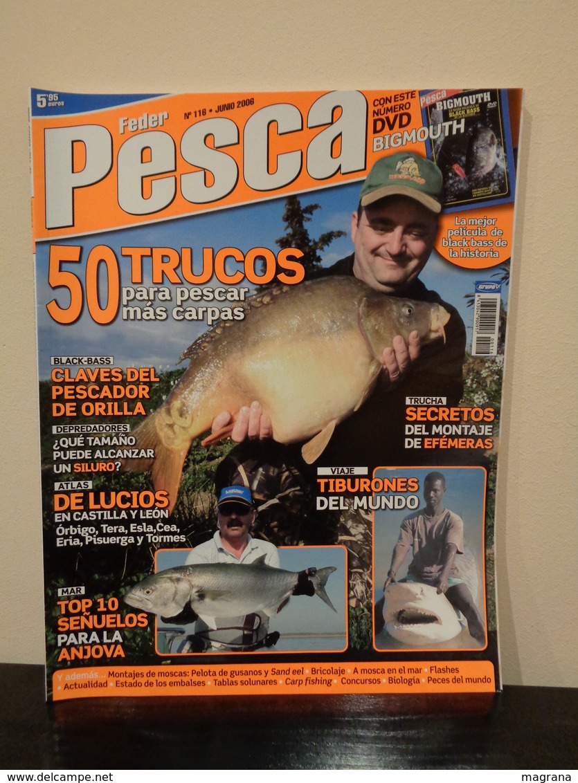 Grupo de 5 Trofeos de pesca y- Colección de 30 revistas Feder Pesca España 2004-2007.