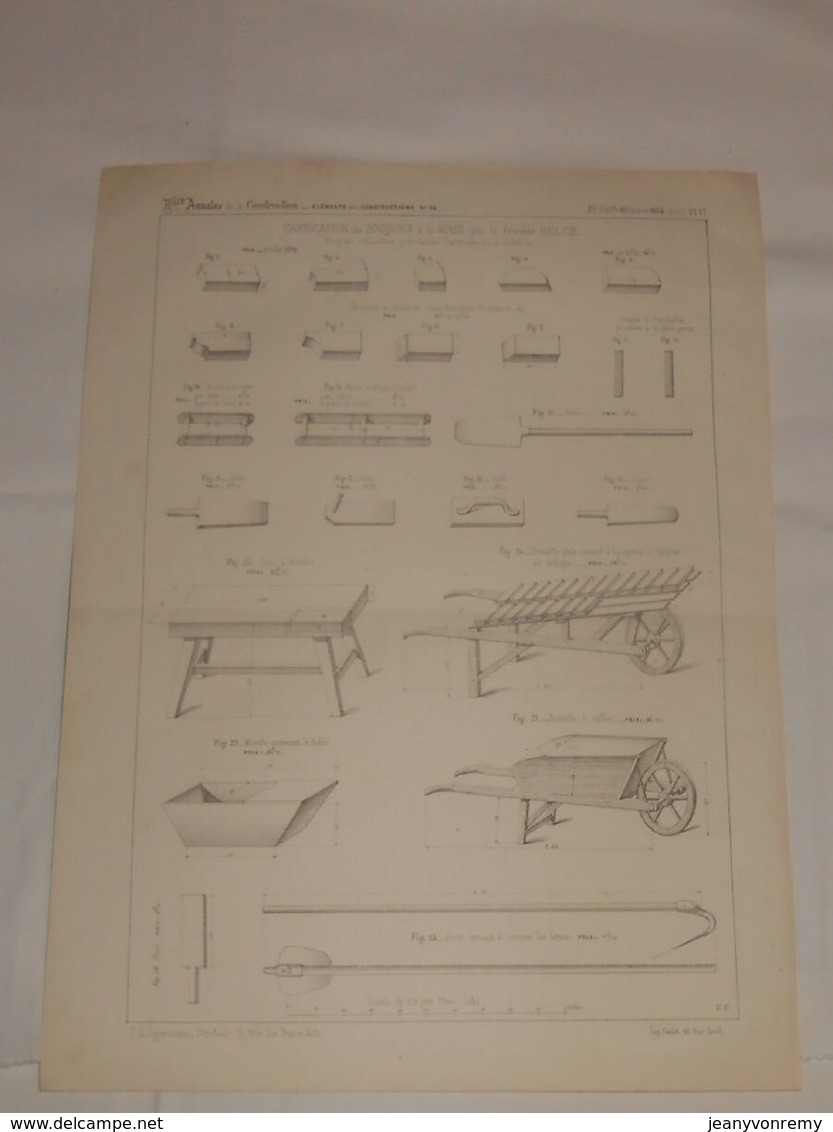 Plan De Fabrication De Briques à La Main Par Le Procédé Belge. 1864 - Travaux Publics