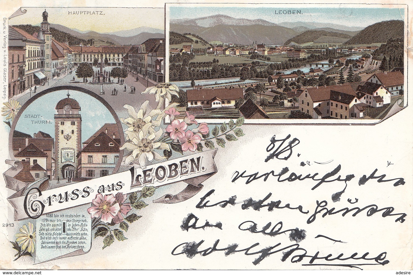 Litho Gruss Aus LEOBEN (Steiermark) - Mehrbilder Schmucklitho, Gel.1899 V. Leoben > Türnitz, Leichte Transportspuren - Leoben