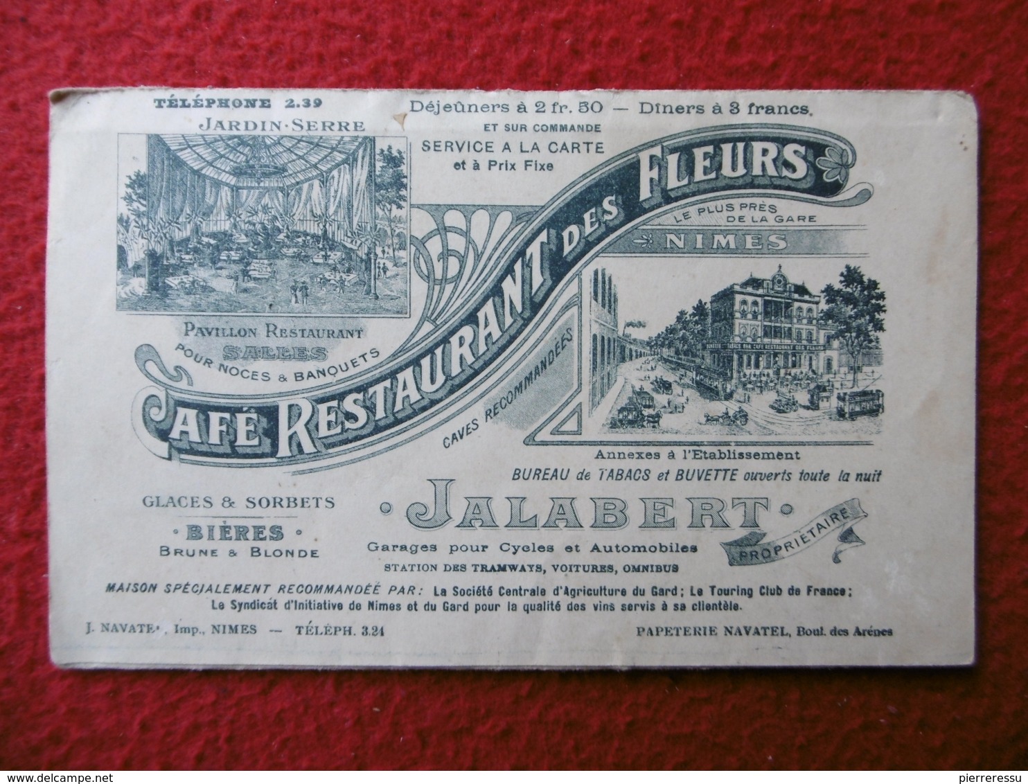 NIMES CAFE RESTAURANT DES FLEURS 1911 BIERE PALE PARIS - Programmes