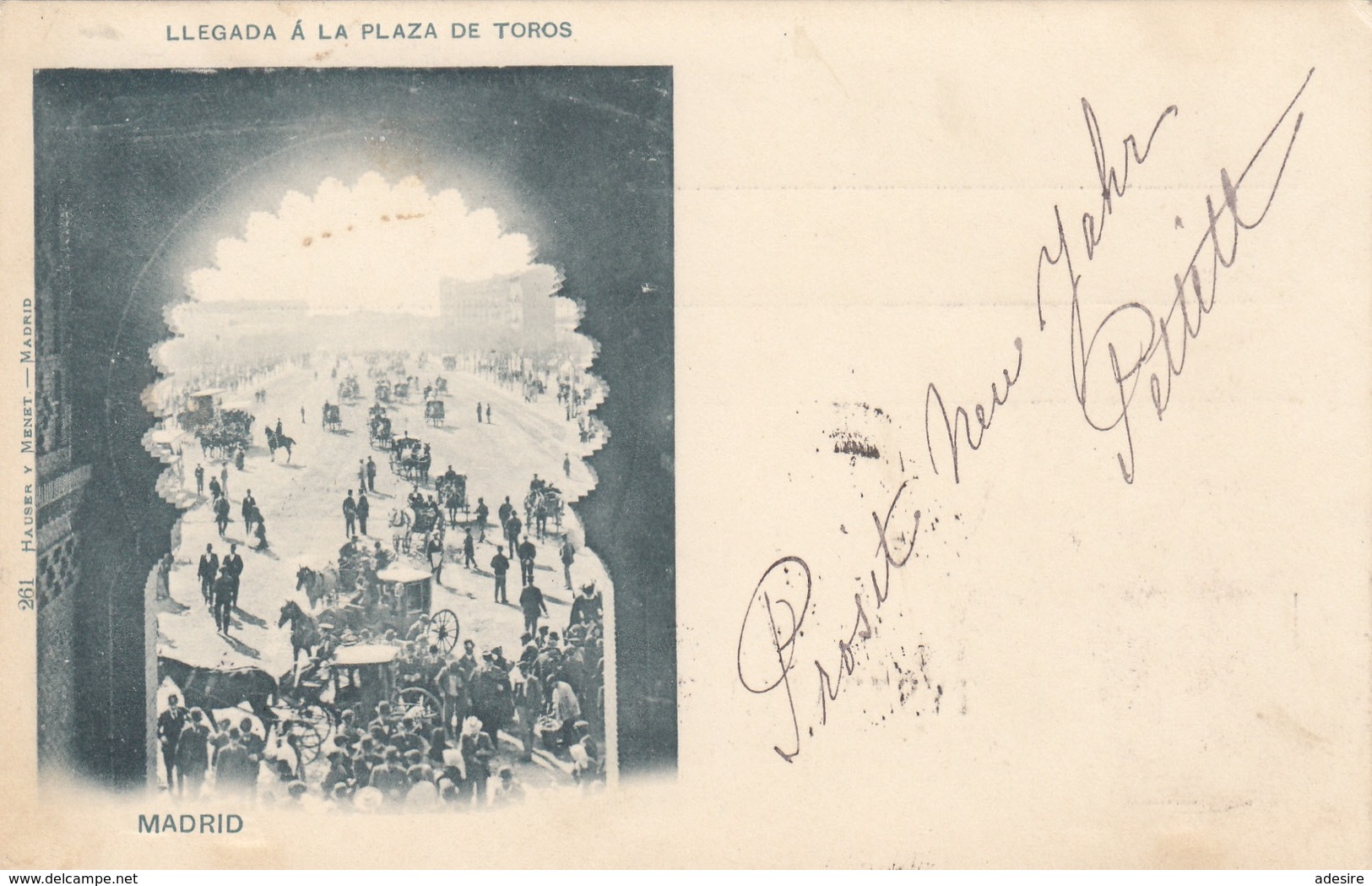 Litho MADRID (Spanien) - LLEGADA A LA PLAZA DE TOROS, Gel.1901 Von Madrid > Türnitz, Gute Erhaltung - Madrid