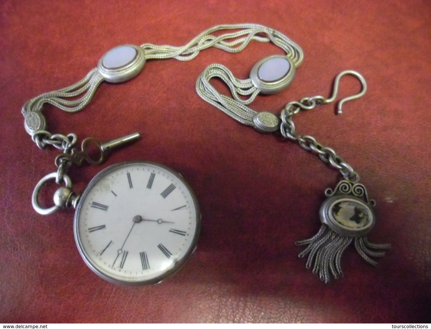 MONTRE à GOUSSET  En ARGENT Ancienne Mécanique à CLE Et Sa Chaine Art Nouveau - Elle Fonctionne ! - Montres Gousset