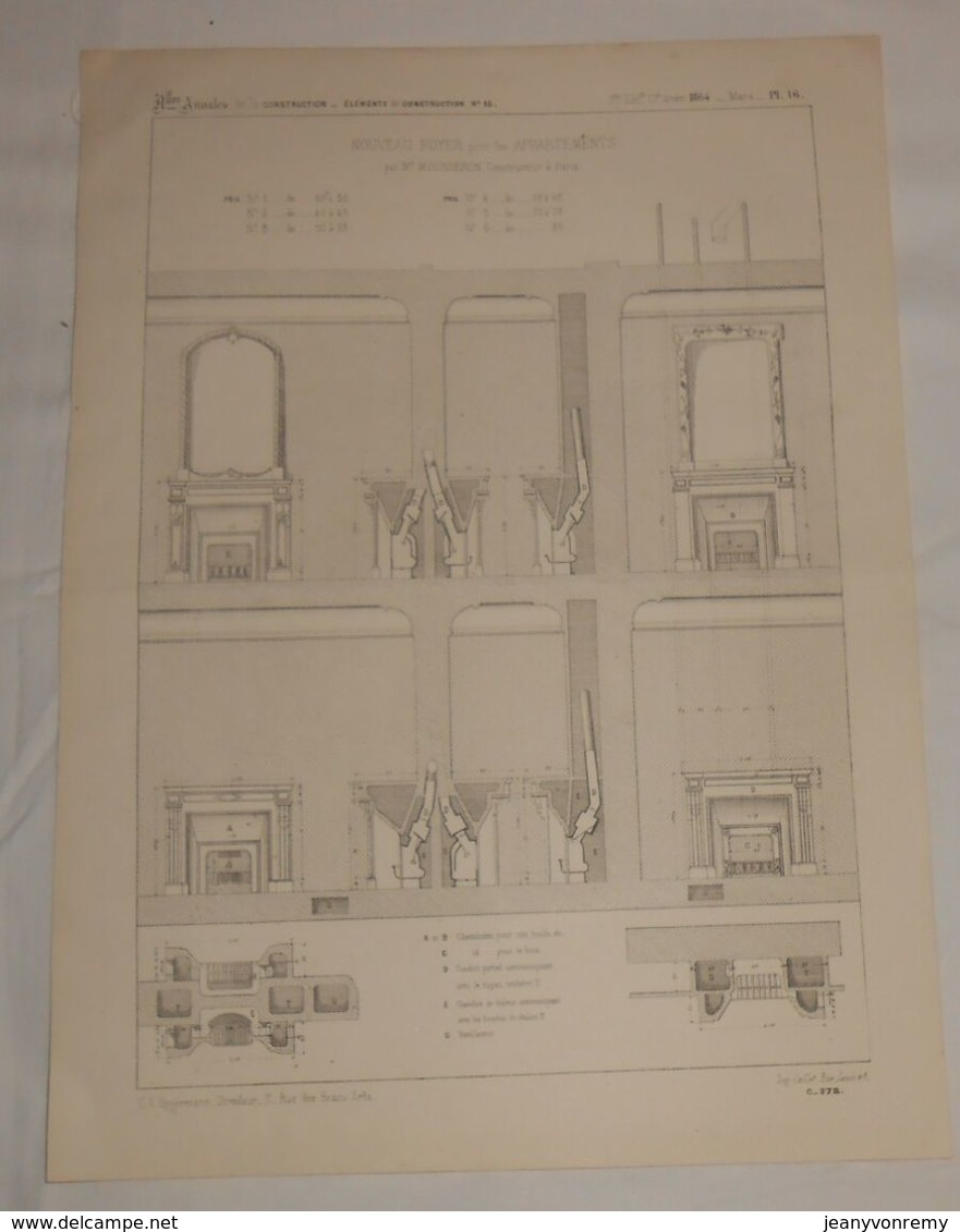 Plan De Nouveaux Foyers Pour Le Chauffage Des Appartements. 1864 - Public Works