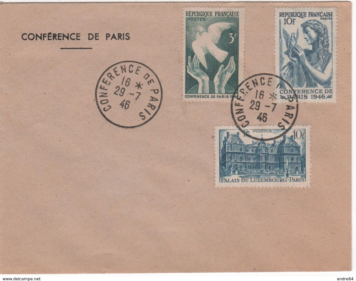 Enveloppe Conférence De Paris 1946 - Cachets Commémoratifs