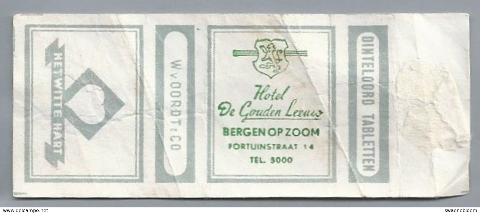 Suikerwikkel.- HOTEL - DE GOUDEN LEEUW - BERGEN OP ZOOM, FORTUINSTRAAT 14, TEL 5000. Sugar. Zucchero. Suiker. - Suiker