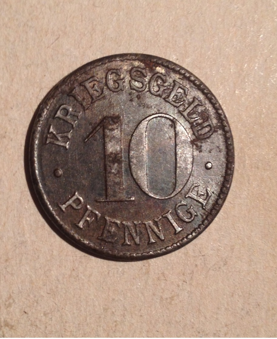 TOKEN JETON GETTONE GERMANIA GERMANY KRIEGSGELD 10 PFENNIGE STADTGEMEINDE HEIDELBERG - Monetari/ Di Necessità