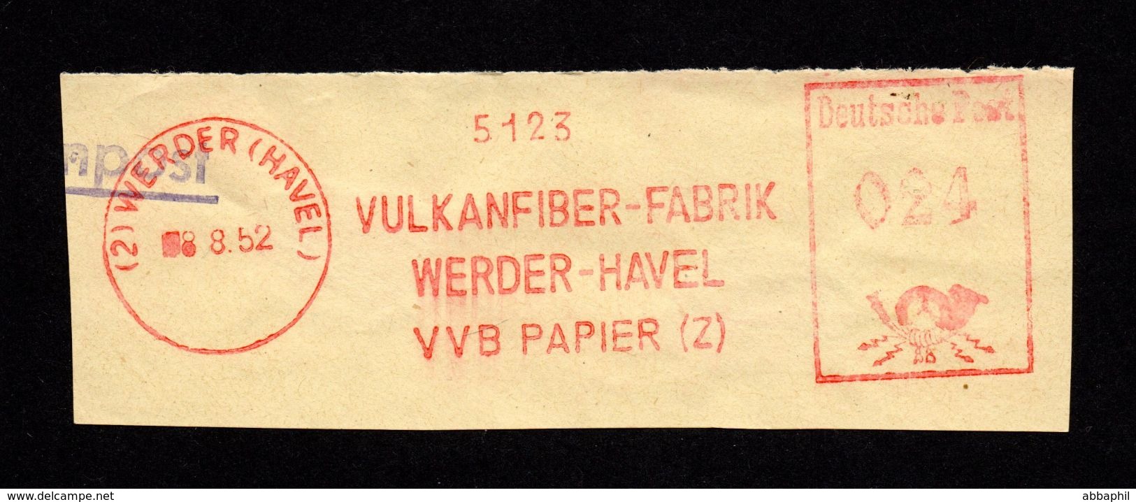 DDR AFS - WERDER (HAVEL), Vulkanfiber-Fabrik VVB Papier (Z) 1952 - Machines à Affranchir (EMA)