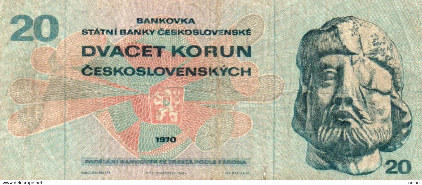 CZECHOSLOVACHIA 20 KORUN 1970  P-92 -CIRCOLATA - Cecoslovacchia