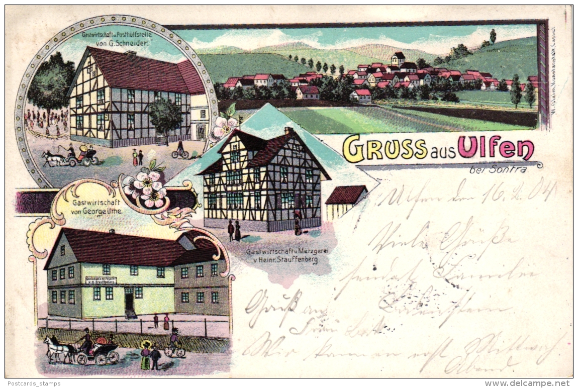 Sontra - Ulfen, Farb-Litho Mit Drei Gaststätten Und Posthilfsstelle, 1904 - Sontra