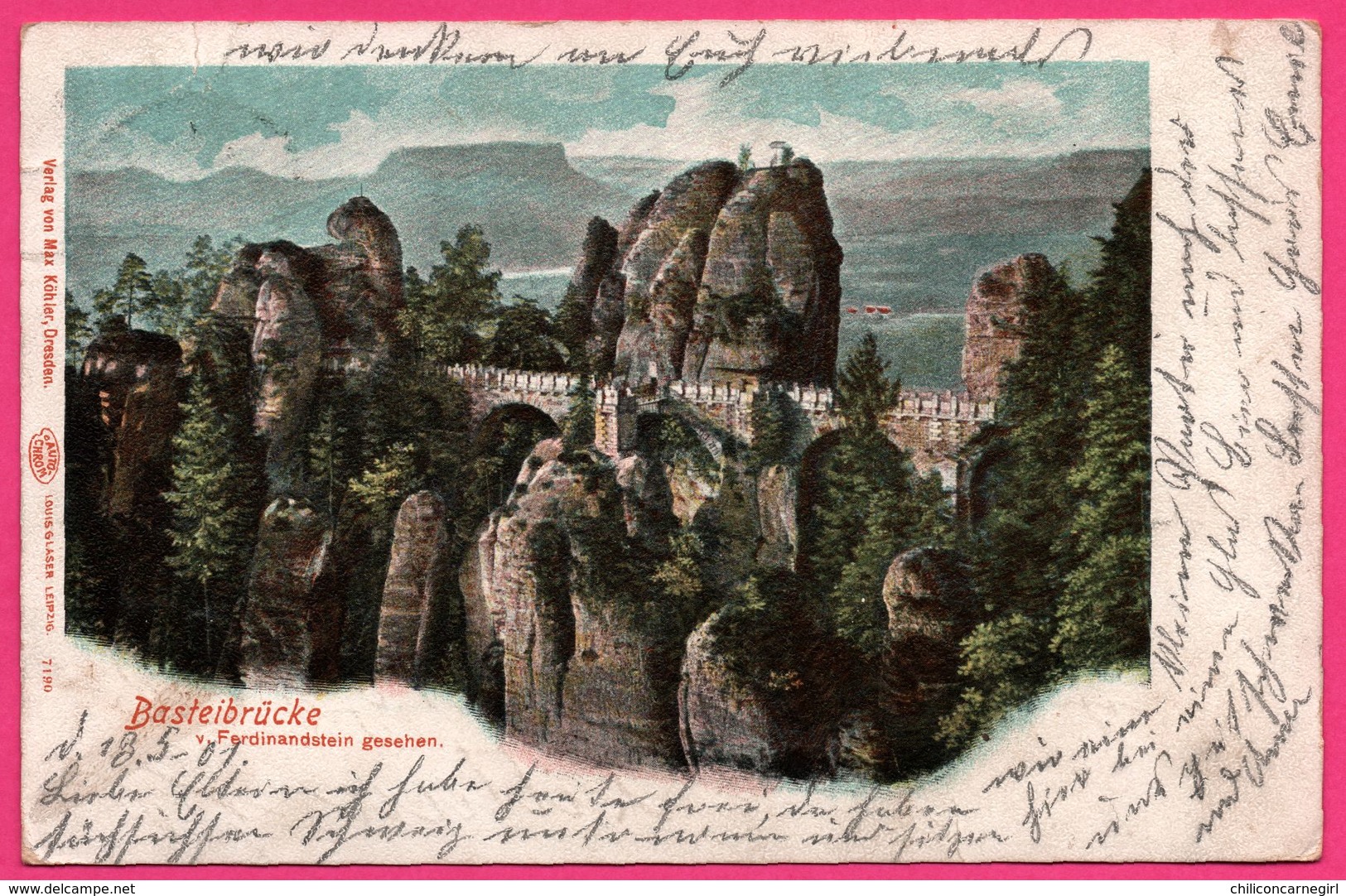 Basteibrücke V. Ferdinandstein Gesehen - MAX KÖHLER - Auto Chrom LOUIS GLASER - 1901 - Oblit. ZITTAU - Bastei (sächs. Schweiz)