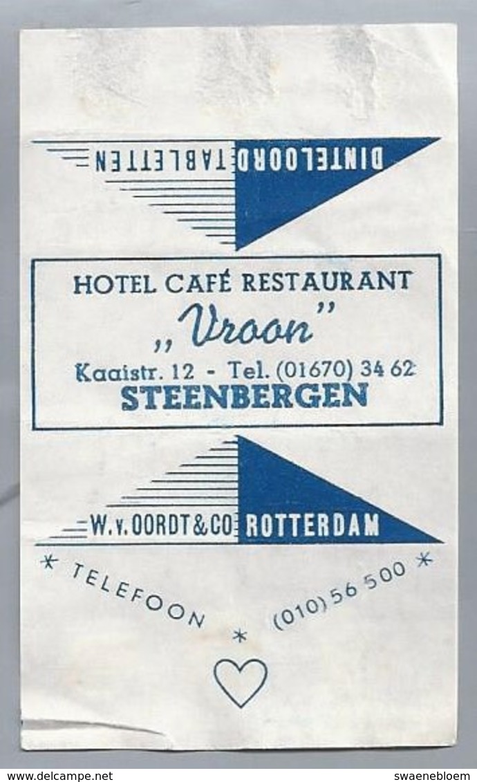 Suikerwikkel.- HOTEL CAFÉ RESTAURANT - VROON - Kaaistraat 12, STEENBERGEN. Sugar. Zucchero. Suiker. - Suiker