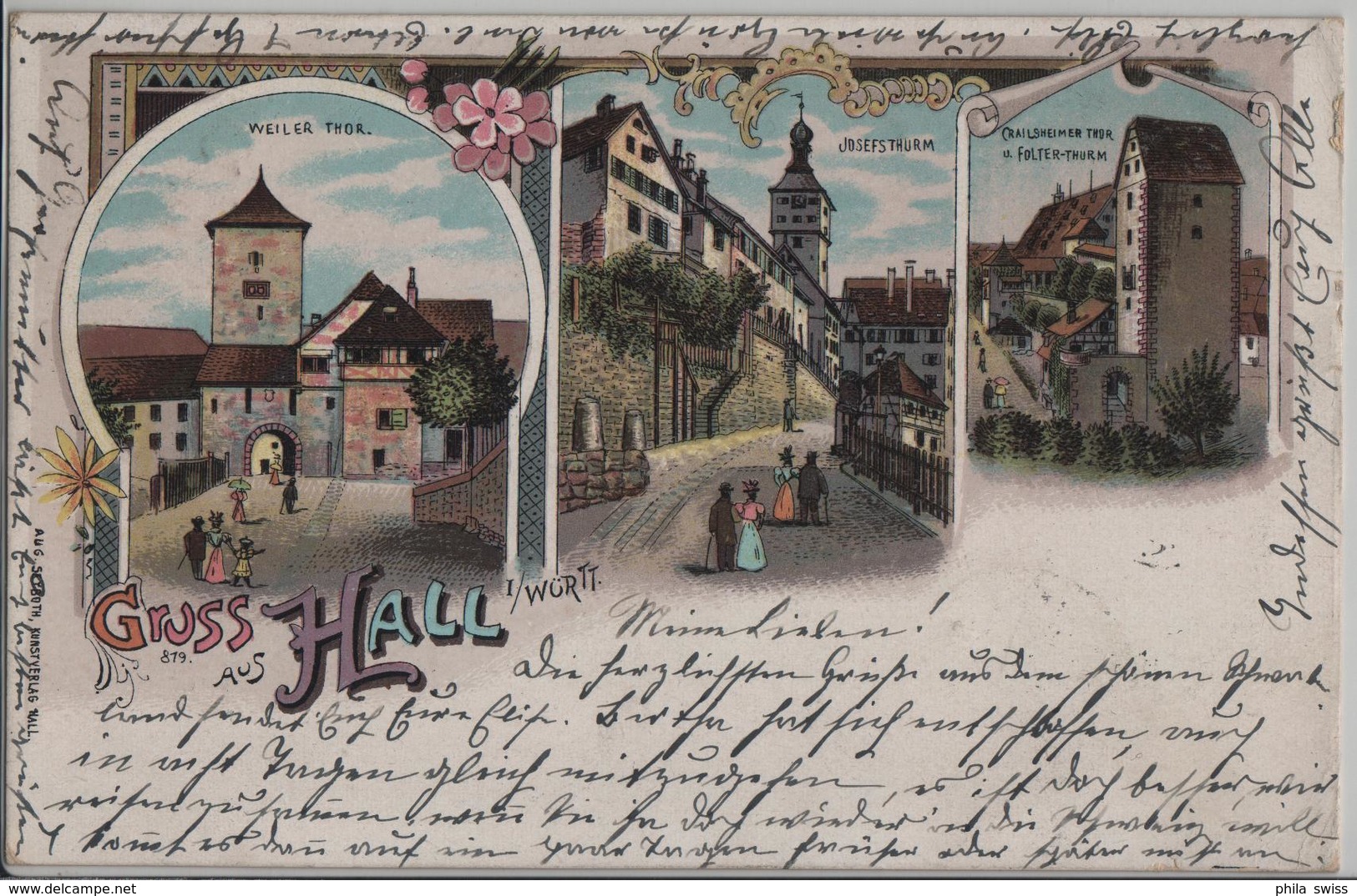 Gruss Aus Hall I/Württ. - Weiler Thor, Josefsthurm, Folter-Thurm - Lithographie Litho - Schwaebisch Hall