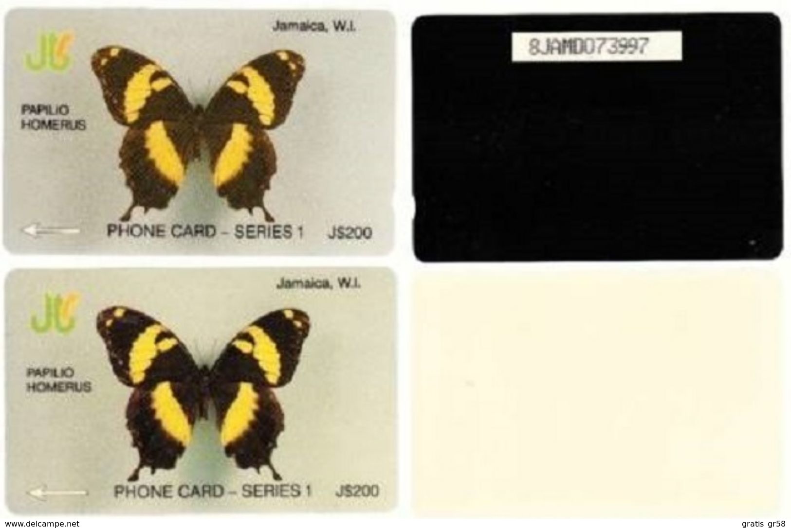 JAMAICA - GPT Papilio Homerus Test Sample Card, White Back, No Notched - Jamaïque