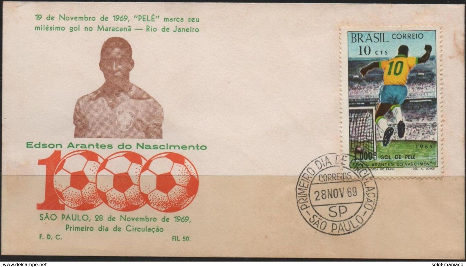 C3247-Brazil-Pelé 1000th Goal Scored FDC-Uncirculated-1969 - Covers & Documents