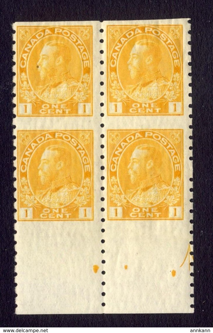 4x Canada Stamps (1x Block Of 4) No. 126a 1c Part Perf Coil Arrow Guide, MHR F - Blocks & Sheetlets