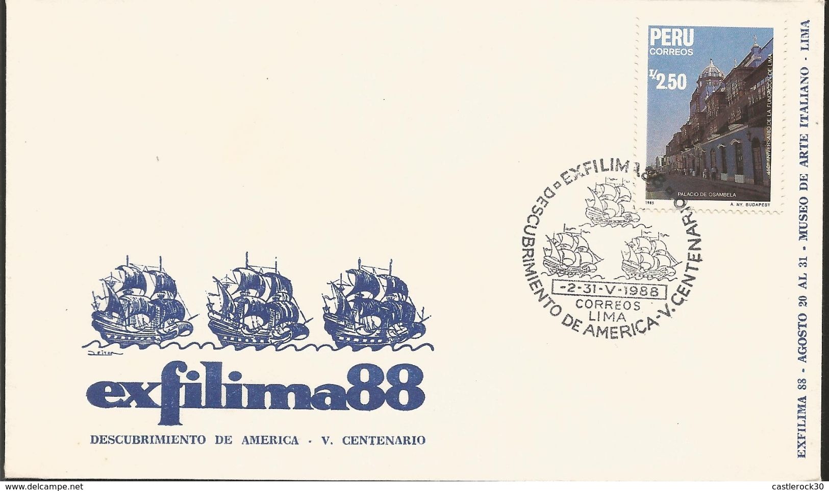 L) 1988 PERU, PALACE OF OSAMBELA, ARCHITECTURE, EXFILMA 88, FDC - Peru