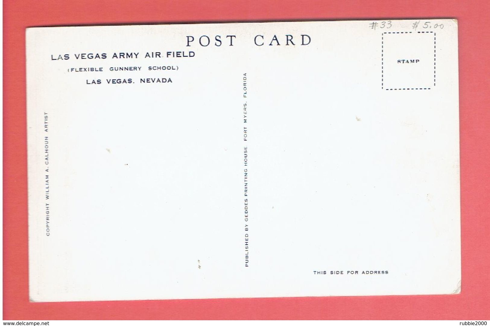 CARTE POSTALE AMERICAINE A GUNNER S VOW 1940 LAS VEGAS ARMY AIR FIELD NEVADA FLEXIBLE GUNNERY SCHOOL AVIATION WWII - Aviation