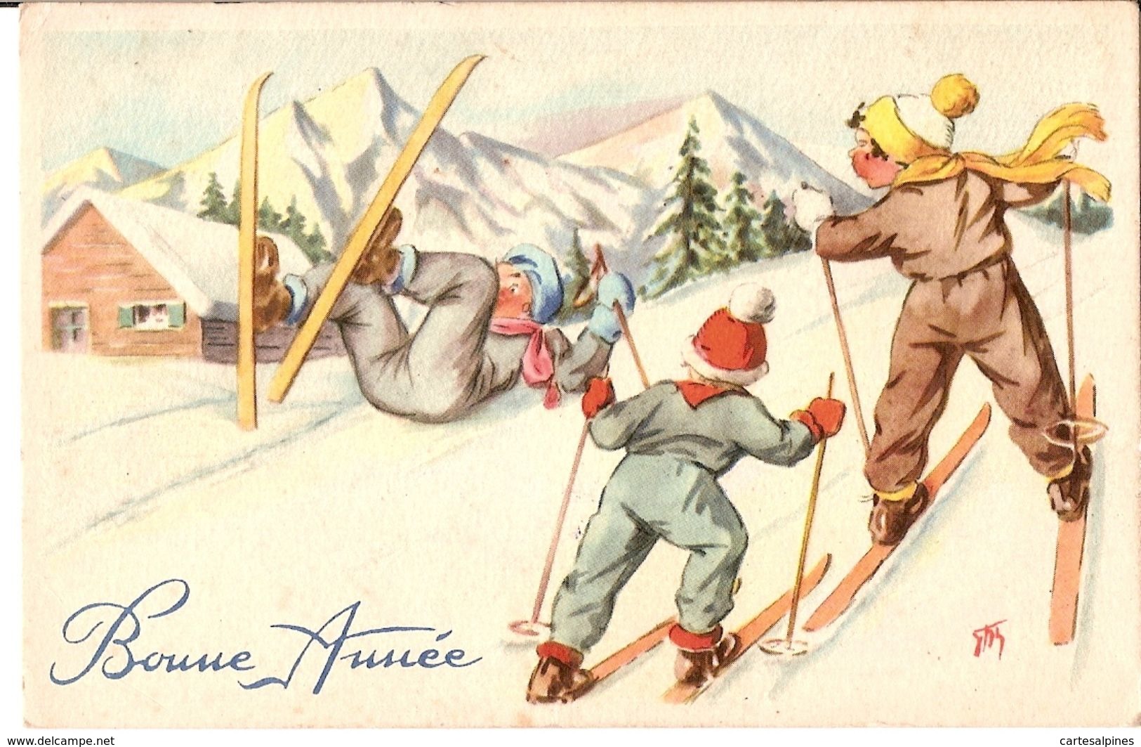 (ski) Trois Jeunes Skieurs, 1950, SUP. - Contemporain (à Partir De 1950)